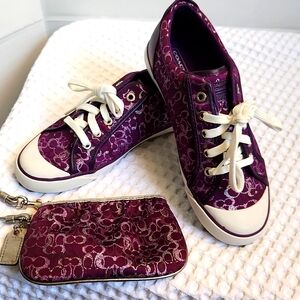 Coach Purple Signature Shoe and Wristlet Bundle